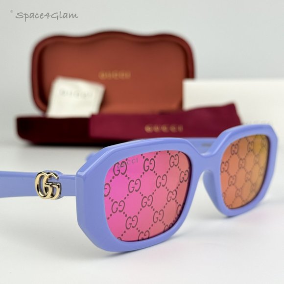 Gucci Women Sunglasses Violet Logo Pink Mirrored Geometric GG1535S 004 BRAND NEW main image 6